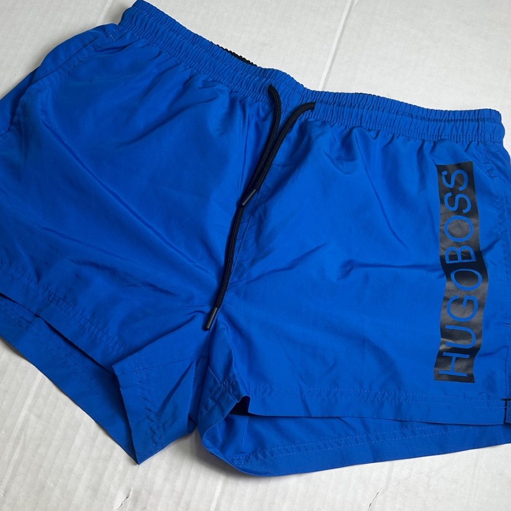 Hugo Boss Men’s Large‎ Swim Trunks Blue Black Swimwear Shorts Lined